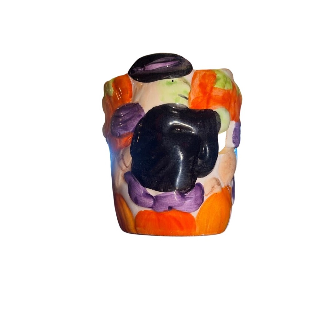 Halloween Witch Ceramic Toothbrush Holder Pumpkins Orange Purple Hand Painted
